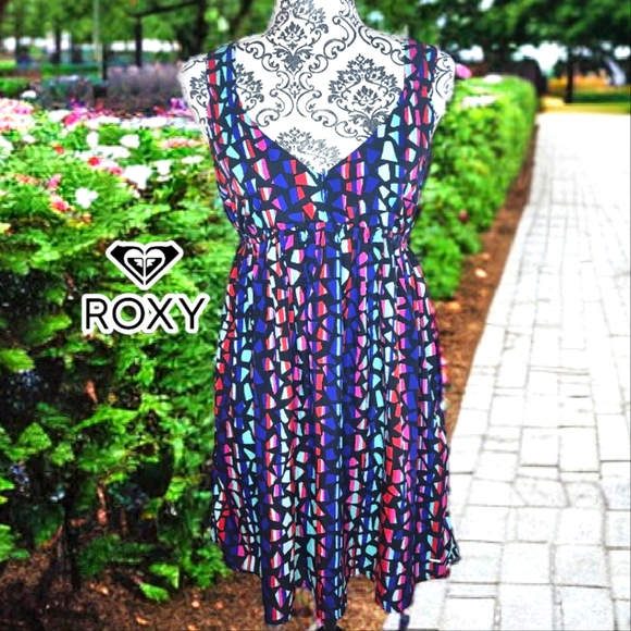 ROXY Geometric Multi Colored Mini Sleeveless Dress- XLarge - Picture 1 of 6
